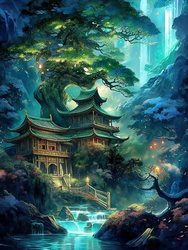 Diamant-Kunstsammlung im chinesischen Stil, Berg-Wasserfall-Landschaft, Kunst, 5D-Diamant-Stickerei, Mosaik, Heimdekoration, Kreuzstickerei