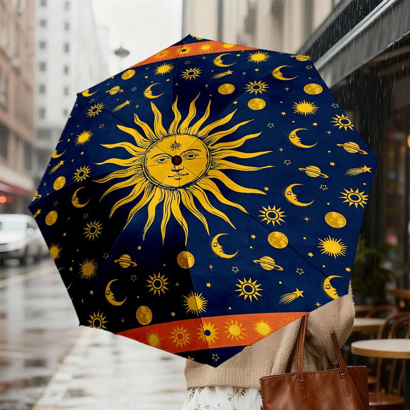 1pc Sun Moon Pattern Umbrella Design Automatic Opening and Closing Umbrella, High-quality Travel Umbrella, c1128116