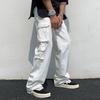 Men Cargo Pants Solid Color Hip-hop Style Loose Pattern Multi Pockets Elastic Waist Men Trousers Daily Clothes