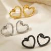 Stainless Steel Earrings Simple Fashion Three Colors Available Cutout Heart Design Earrings For Women Zircon  Anniversary Gift