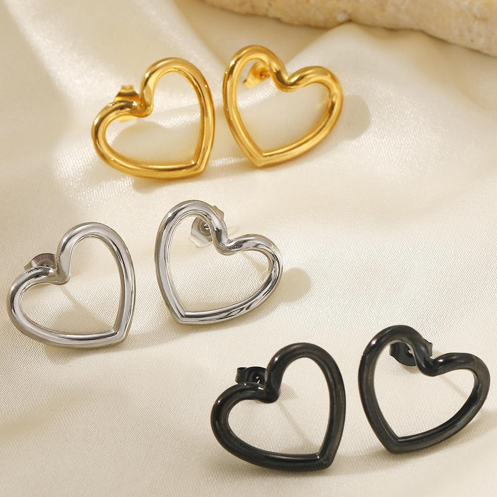 Stainless Steel Earrings Simple Fashion Three Colors Available Cutout Heart Design Earrings For Women Zircon  Anniversary Gift