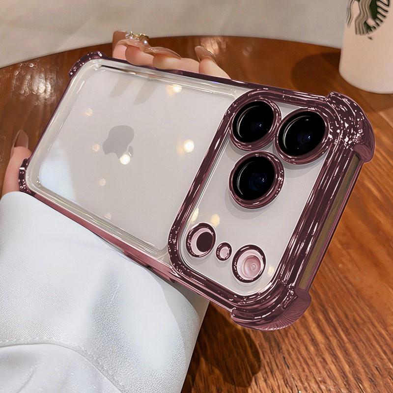 Electroplated Transparent Case For iPhone 17 Pro Max Air 16 E 15 14 Plus 11 12 13 Mini Full Lens Protection Airbag Bumper Cover