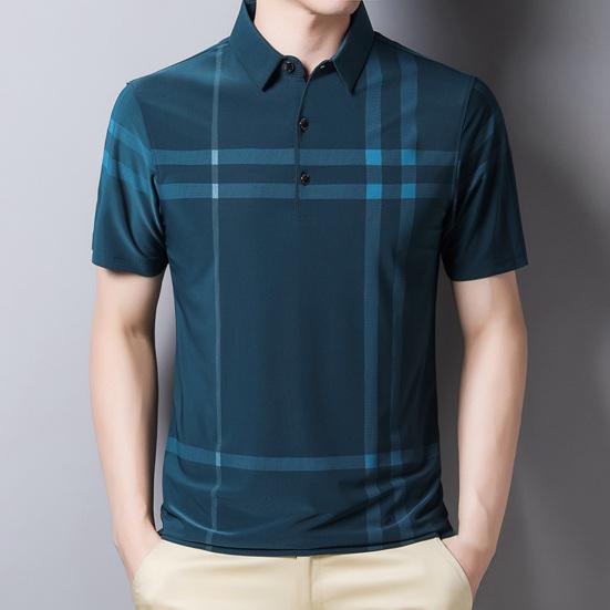 Herren Pullover Streifen Knitterfrei Eis Seide Kurzarm Slim Fit Hemd für Business