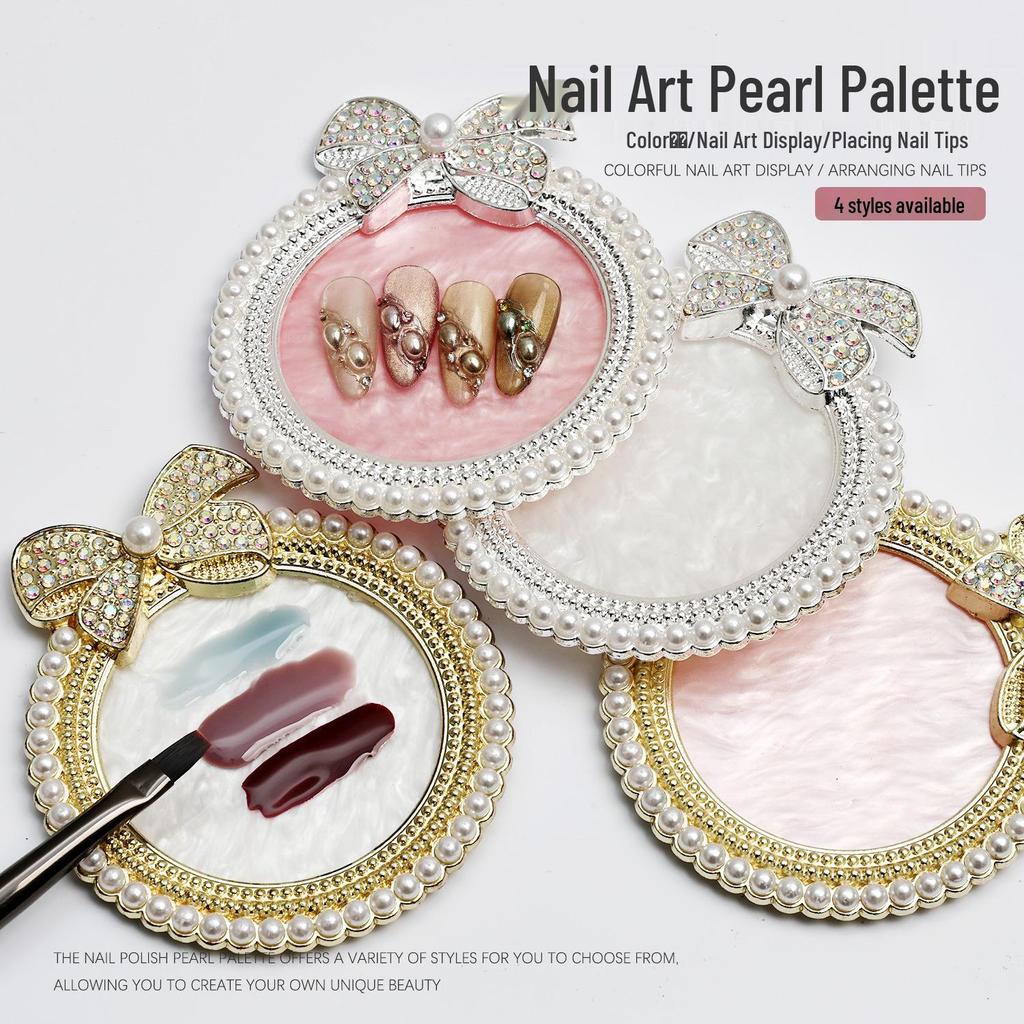 Gold Rim Pearl Rhinestone Bow Agate Resin Nail Art Display Board