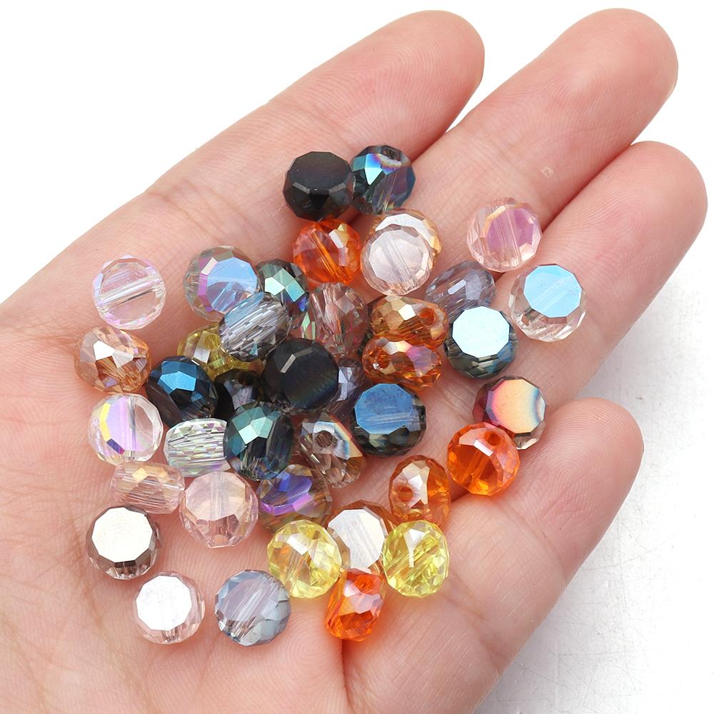 30Pcs Flat Round Faceted Crystal Beads Colorful Glass Beads Loose Spacer Beads For Jewelry Making DIY Bracelet Necklace Crafts