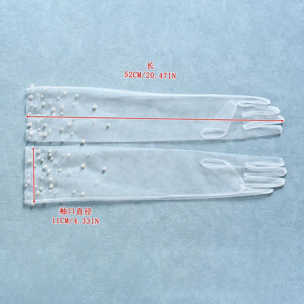 Pearl Mesh Bridal Wedding Dress Tulle Gloves Long Dinner Party Sheer Gloves Travel Pography Accessories