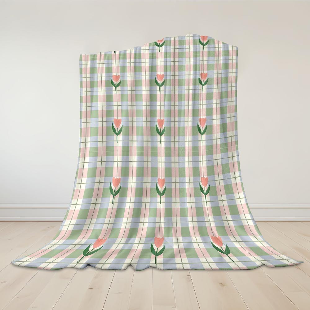 Checkered Tulip Grid Flannel Blanket Warm Soft Halloween Christmas Couch Warm Cozy Decorative Decor Gift for All Season