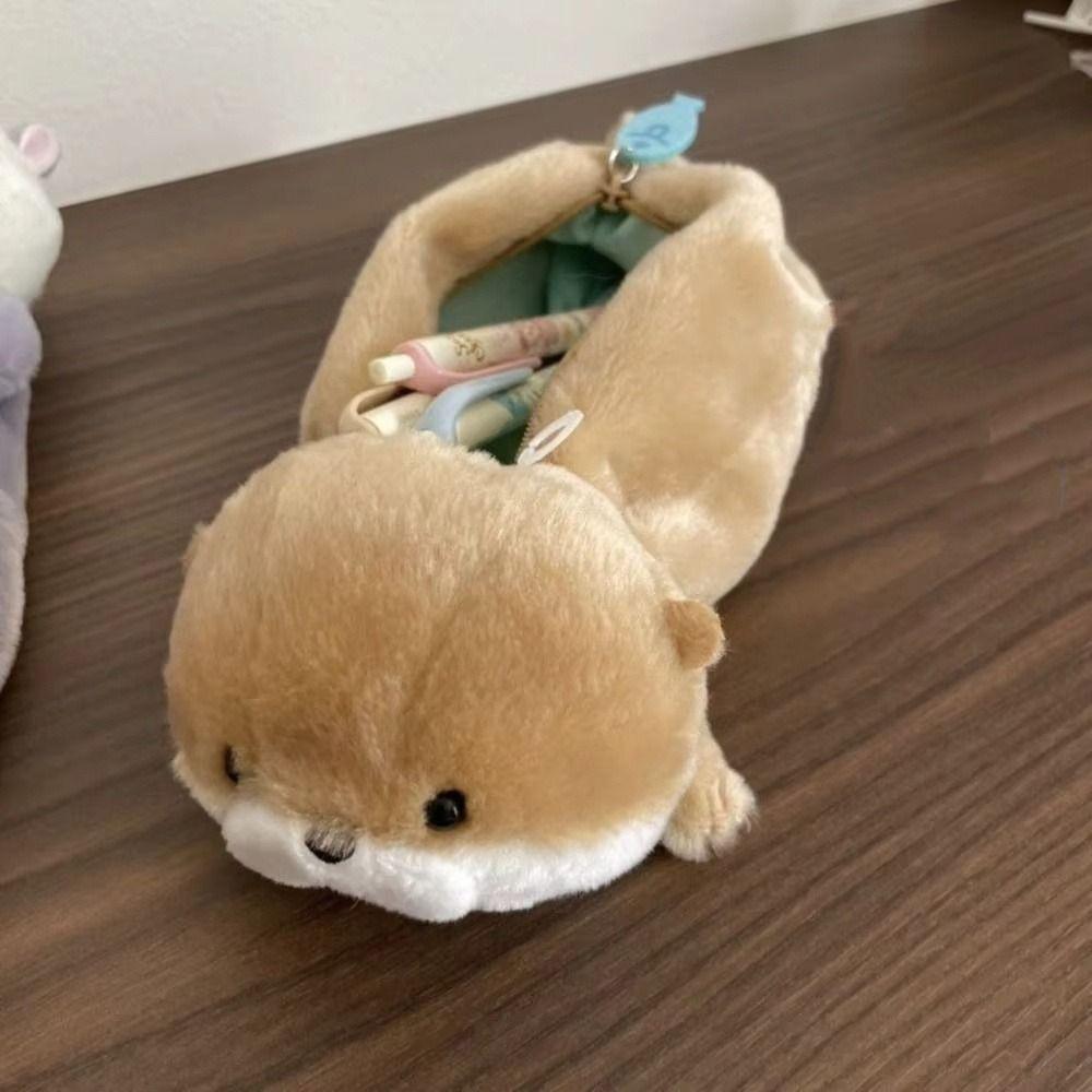Pen Holder Plush Pencil Bag Large Capacity Stationery Bag Creative Otter Pencil Case Students