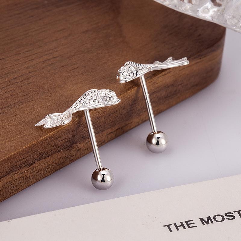 New Year Luxury Koi Stud Earrings - Chinese National Style Screw Back for Good Luck