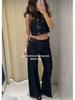 European & American Style 2025 Spring Fashion Set: Denim Vest & Wide-Leg Pants