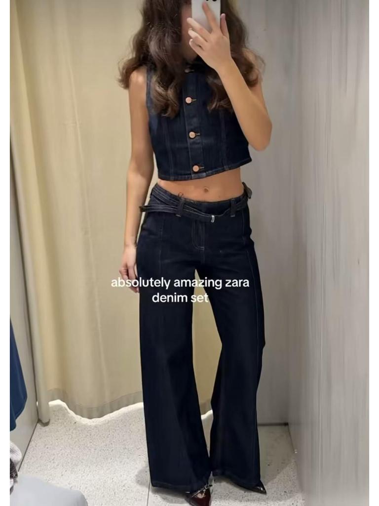 European & American Style 2025 Spring Fashion Set: Denim Vest & Wide-Leg Pants