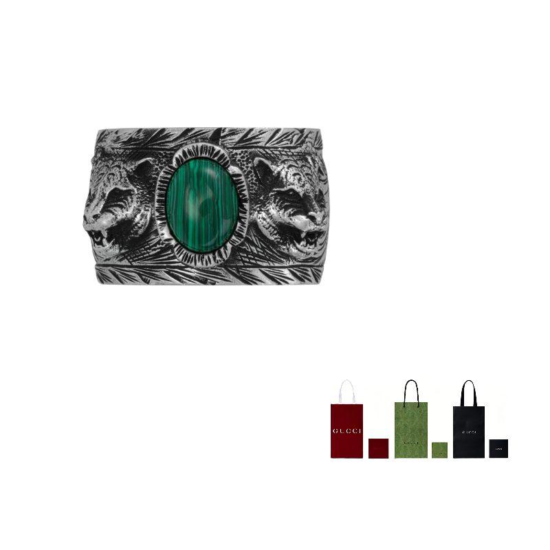 GUCCI Garden 925 Sterling Silver Malachite Rings Unisex Silver/Green 461991-08349-4401