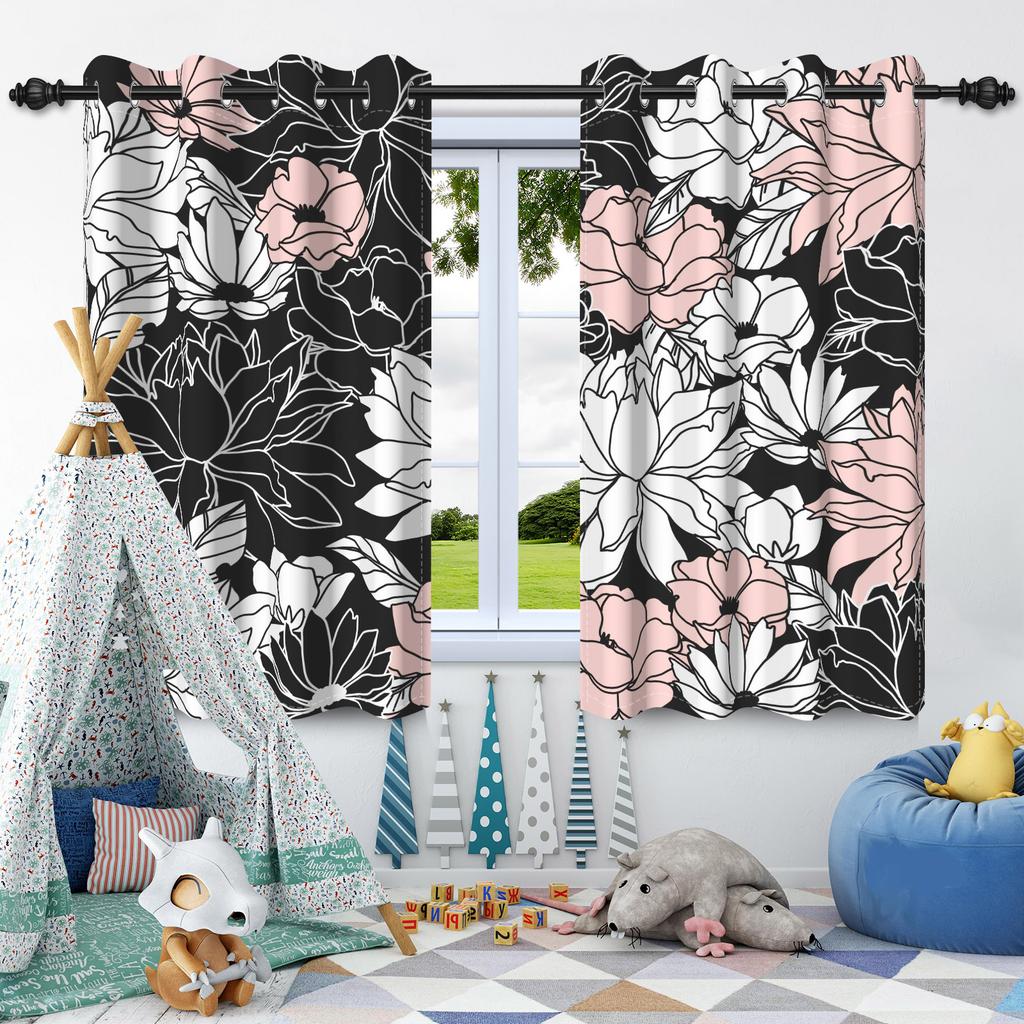 2pcs Luxury Boho Flowers Window Curtains for Home Bedroom Living Room Drakening Heat Insulation Noise Reduction Blackout Drapes
