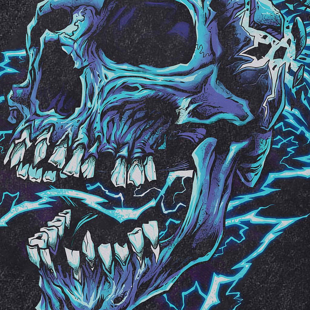T-shirt Oversize à Manches Courtes Lavé Vieux Imprimé Crâne Tendance Sombre Marque Européenne Et Américaine Tee Mi-Manches Hommes Et Femmes