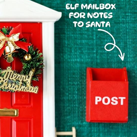 20 Pcs Wooden Miniature Christmas Elf Fairy Door Set Red Magical Tiny Door with Accessories for Dollhouse Fairy Tale Room Decor Holiday Party