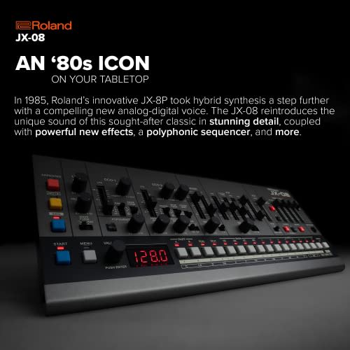 Roland JX-08 Synthesizer: Authentically Reproduces the Sound of the JX-8P, Battery-Powered, and Equipped with a Portable Speaker