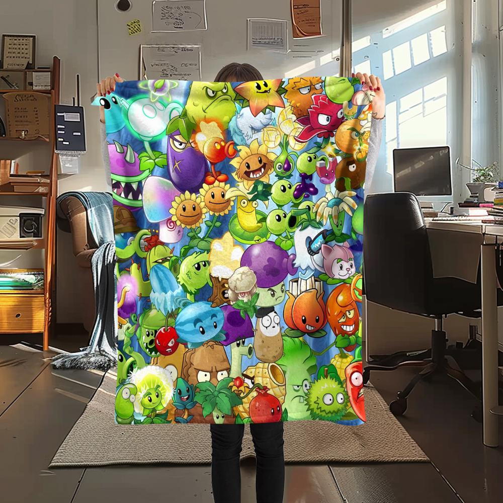 1Pc Zombie Plant Fight Print Flannel Blanket, High quality Comfortable for All Seasons, Home Decor, Warmth and Comfort, Perfect for Gifts