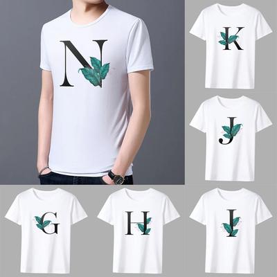 Herren T-Shirt Basic Print Kurzarm Anime Top Blatt Buchstaben Serie Lässig Weiß O-Ausschnitt Jugend Herren Pendler Bequemes Shirt