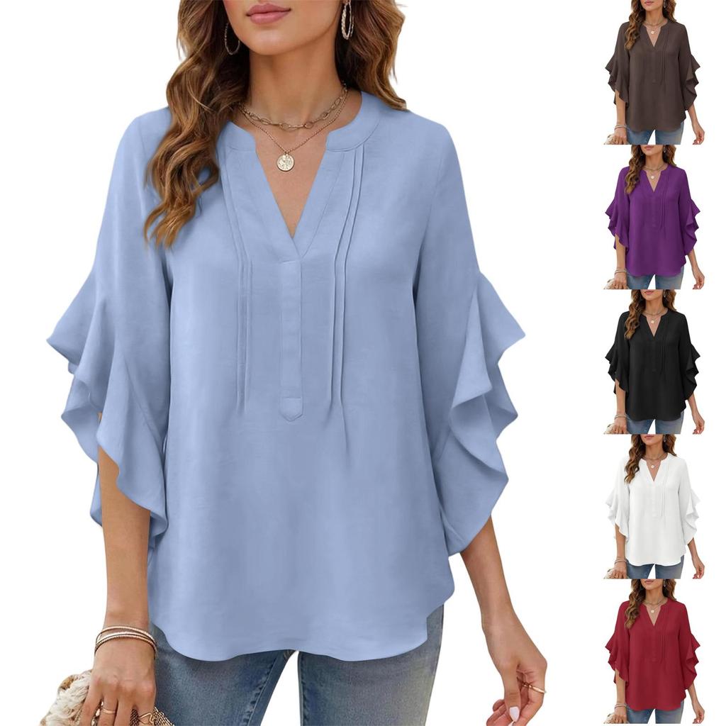 Womens Spring Tops Summer Shirts for Women Dressy Tops for Women Womens Summer T Shirts Casual Blouse V Neck Ruffle Sleeve