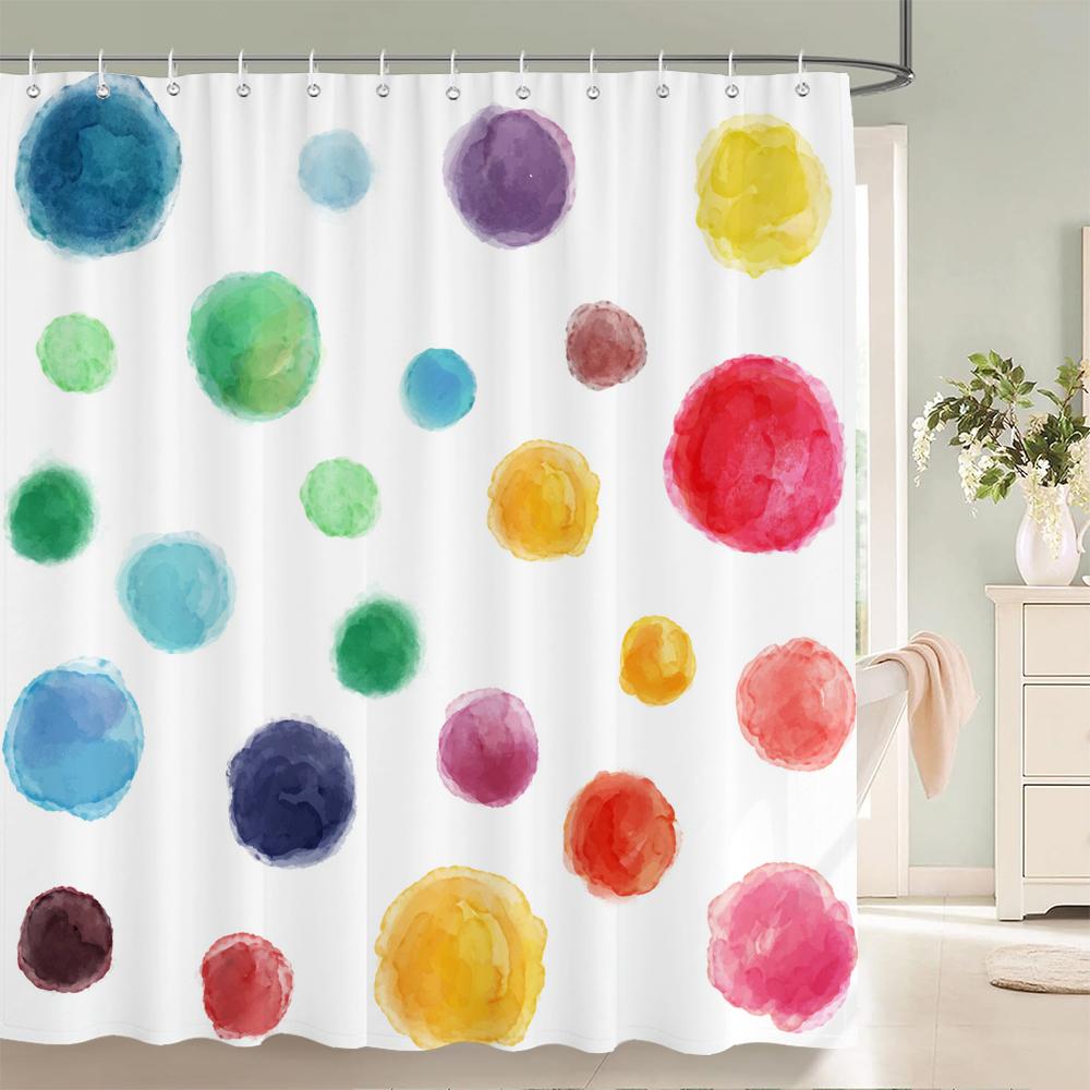 1 Pcs Bathroom Shower Curtain Modern Art Simple Circle Printed Polyester Fabric Shower Curtain with Hooks Decoration Curtain