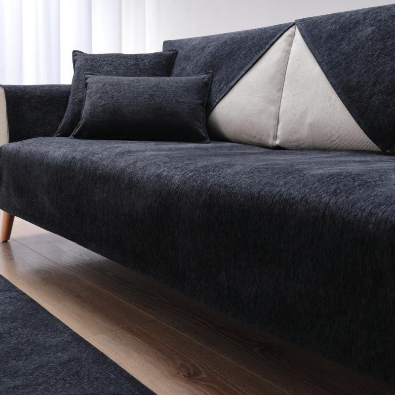 

Чисто черная диванная подушка из синели, универсальная на все времена, простой современный чехол для дивана в скандинавском стиле, черная диванная подушка 90*160