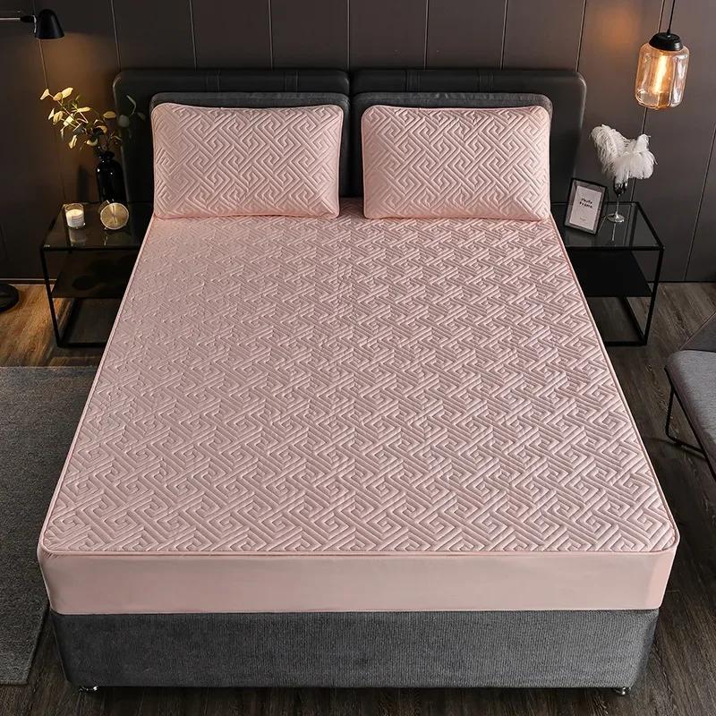 Washable Mattress Cover with Elastic Band Quilted Cotton Fitted Bed Sheet Thicken Bed Cover Mattress Protector for Queen King