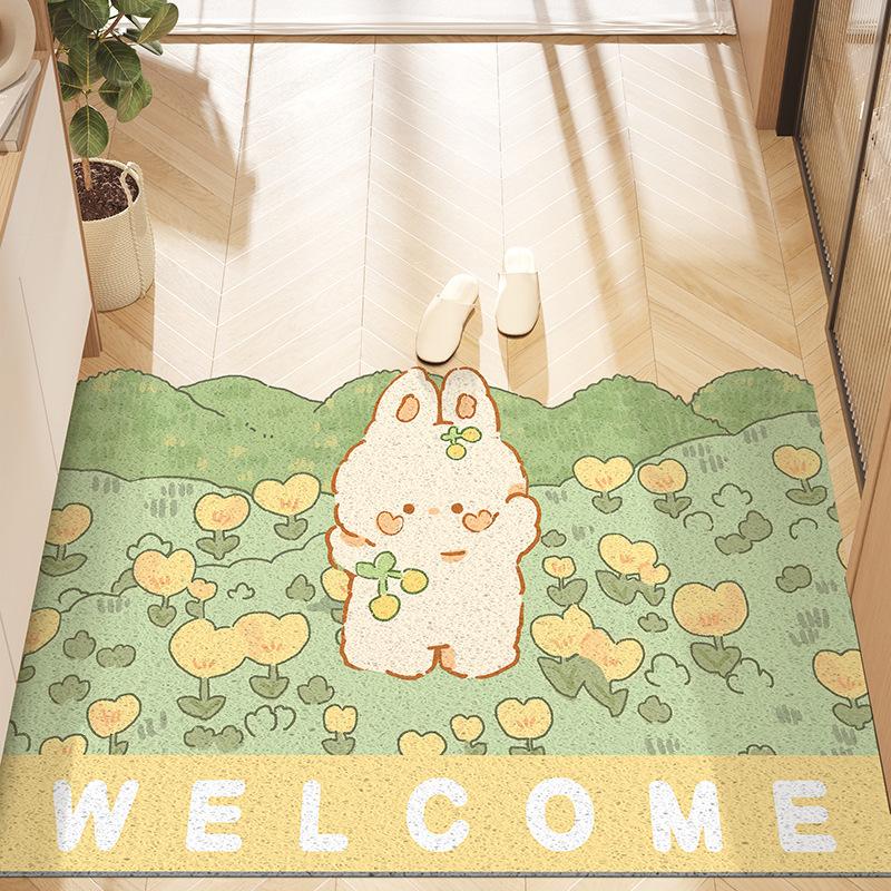 Cute Animal Entrance Door Rubbing Soil Foot Pad Waterproof Non-Slip Silk Ring Floor Mat Household Living Room Bathroom Door Mat