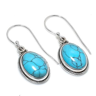 Natural Turquoise Gemstone Handmade 925 Solid Sterling Silver Earring 1.25" Y4o62