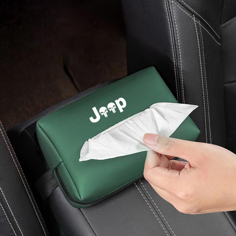 For Jeep Car Tissue Organizer Bag Paper Towel Storage Box Accessories For Jeep Grand Cherokee Wrangler JK Gladiator Compass R