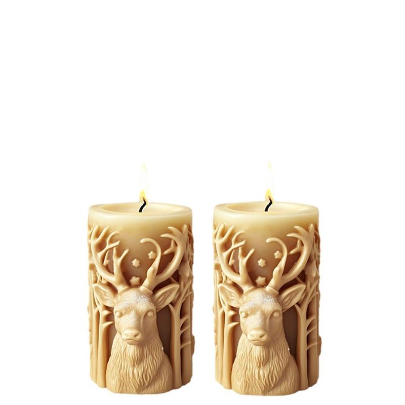 3D Christmas Tree Elk Relief Cylinder Candle Silicone Mold Merry Christmas Letter Snowflake Cylinder Candle Molds Christmas Gift