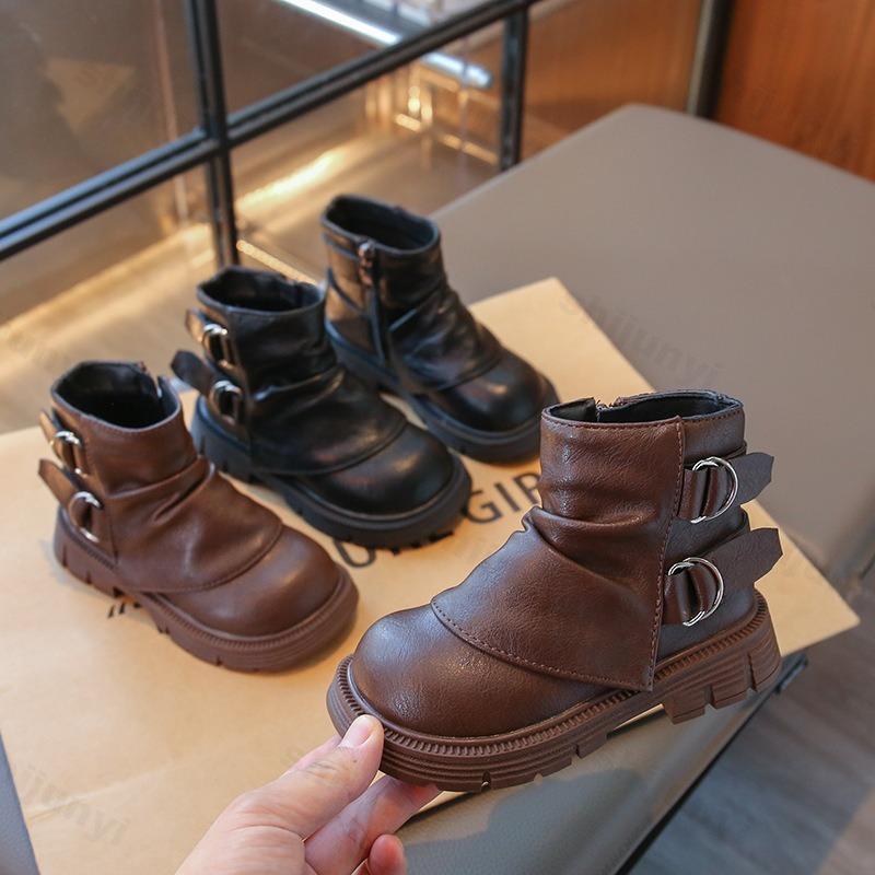 Girls Princess Boots Autumn Kids PU Leather Boots Children High Top Anti Slip Zipper Outdoor Ankle Boots