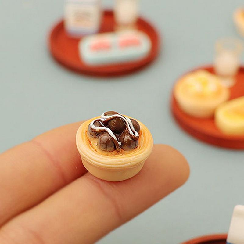 5Pcs 1:12 Dollhouse Miniature Simulation Milk Model Egg Tart Biscuit Ornament Set Diy Decor Toy Scene Meal Plate Accessories