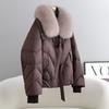 Zimní krátký vatovaný kabát Dámská móda Volná Zesílená Bavlněná bunda Nadměrný Límec z umělé kožešiny