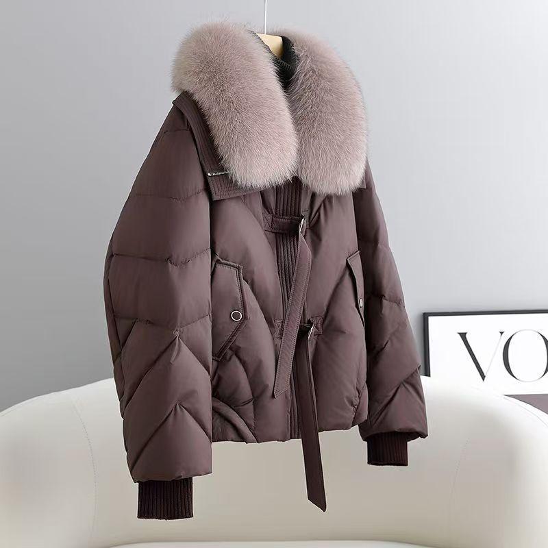 Zimní krátký vatovaný kabát Dámská móda Volná Zesílená Bavlněná bunda Nadměrný Límec z umělé kožešiny