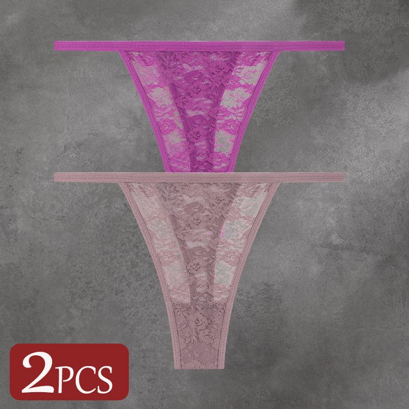 FINETOO 2 Stück/Set Damenunterwäsche Spitze Durchsichtige Unterhosen Sexy Atmungsaktiv Ausgeschnitten G-String Tanga Damen Niedrige Taille Sexy Dessous