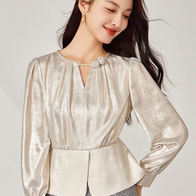 

2025 ранняя весна новая осень новая французская трехмерная с разрезами сексуальная облегающая рубашка с длинным рукавом женский оригинальный топ 3XL (recommended 138-75kg) абрикосовый