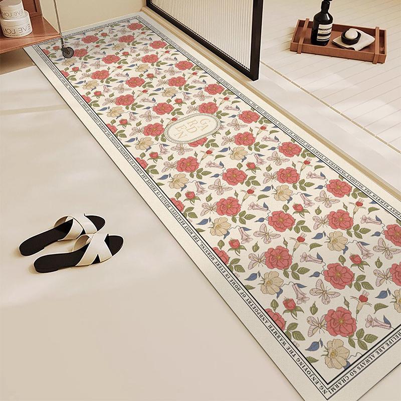 Rug for Bathroom Mat Absorbent Anti-slip Floor Mats Diatom Mud Toilet Shower Area Pink Carpet Plant Flowers Home Decoration Rugs