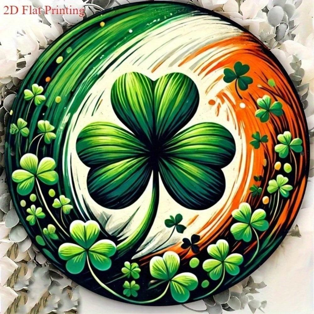 2D Irish Shamrock Metal Wall Decor Rustic Farmhouse Sign St. Patrick's Day Vintage Green Leaf Plaque