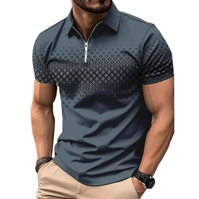 Golf Shirt Fashion 3D T-shirt Zipper POLO Shirt Casual Short Sleeve Summer Street Clothing Men's Clothing European Measurement