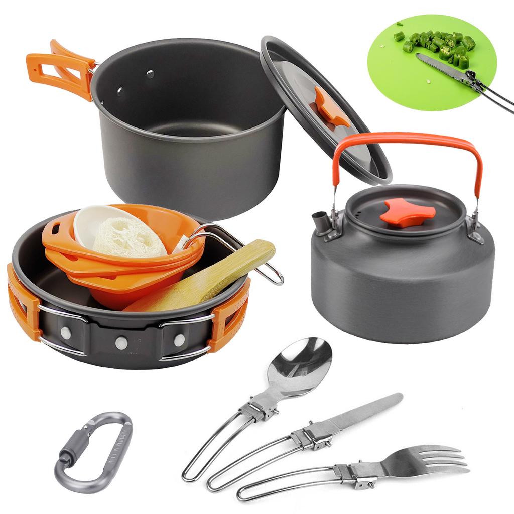 Camping Cookware Kit Nonstick Lightweight Backpacking Cooking Set Outdoor Cook Gear Pot Pan Bowl for Family Hiking Picnic Travel