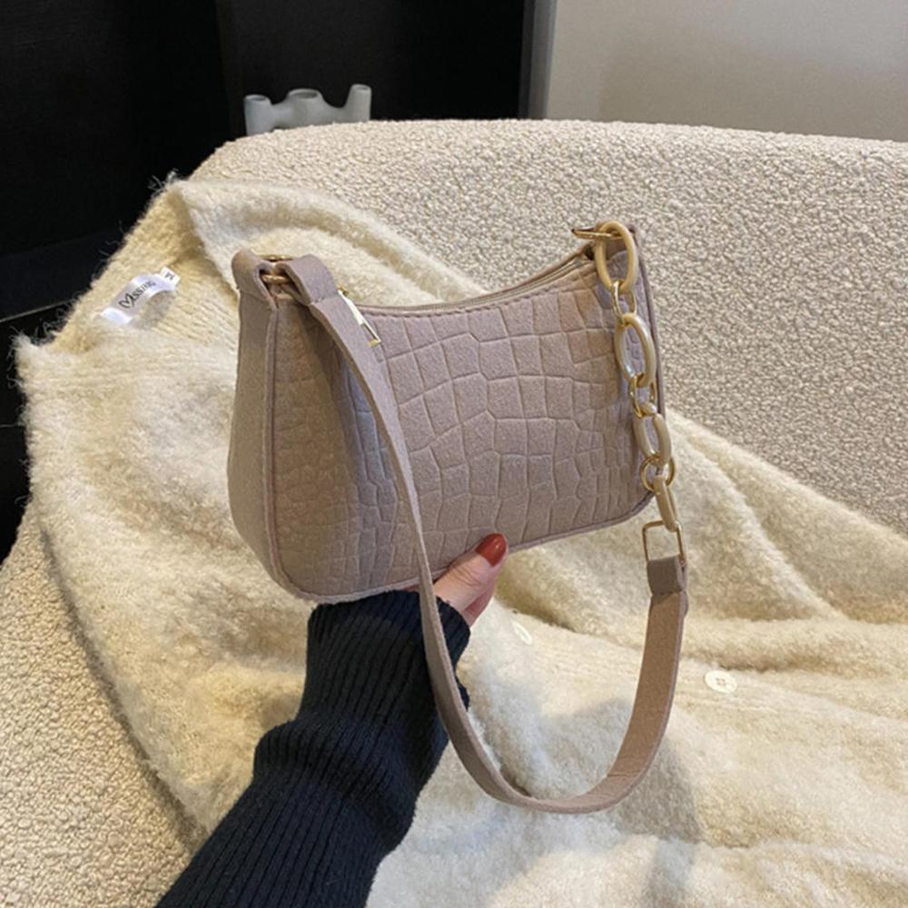 Fashi Felt Cloth Pattern Shoulder Bags For Women Small Handle Underarm Bag Clutch Luxury Solid Color Female Handbag With Purse