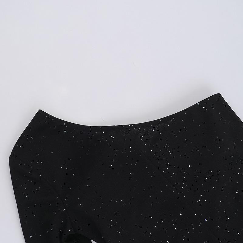 Autumn Sexy Single Shoulder Long Sleeve Pleated Fine Flash Bag Buttock Dress for Women