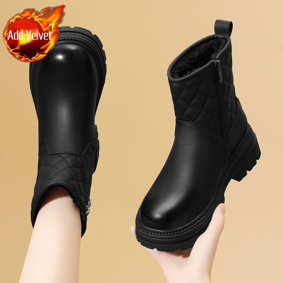

Leather Waterproof Chunky Women s Snow Boots Winter Fleece-lined Booties Trend 2025 Sale Plush Warm Luxury Ladies Shoes 35