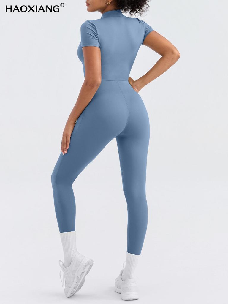 European and American Women's Quick-Dry Nude Jumpsuit: Zipper One-Piece Yoga & Sports Fitness Outerwear