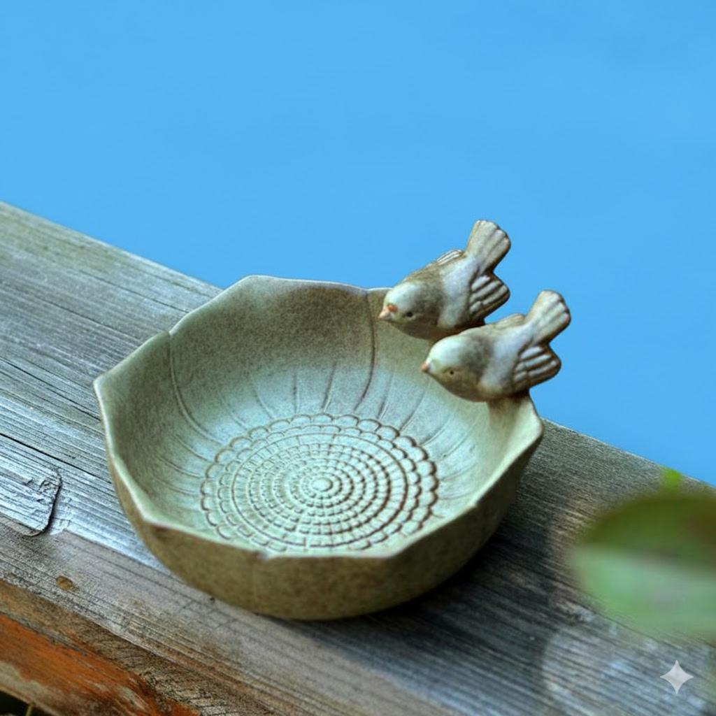 Ceramic Bird Feeder 16*16*7.5CM 1 Piece Bird Drinking Water Feeding Tray Suitable for Parrot Rosy Phoenix Peony Parrot