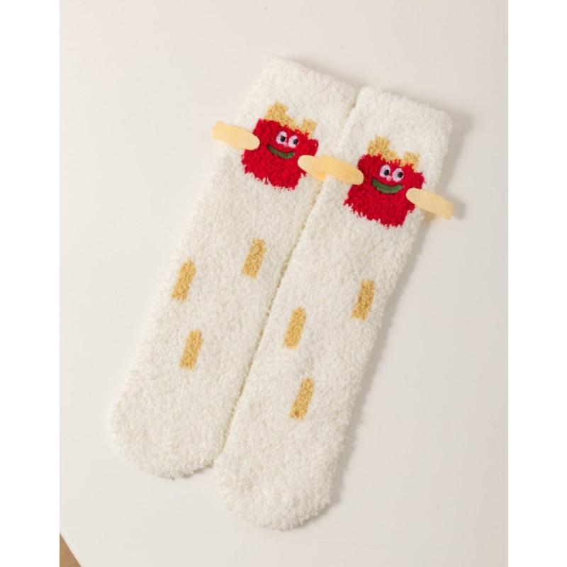 Autumn and Winter Coral Fleece Socks, Women's Cartoon Socks, Half-fleece Thickened Home Floor Socks, Sleeping Socks, Mid-calf Women's Socks