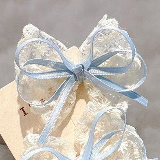 Girl Hairpin Hand-Sewn Embroidery Lace Ribbon Bowknot Decor Hair Clip Sweet Style Kids