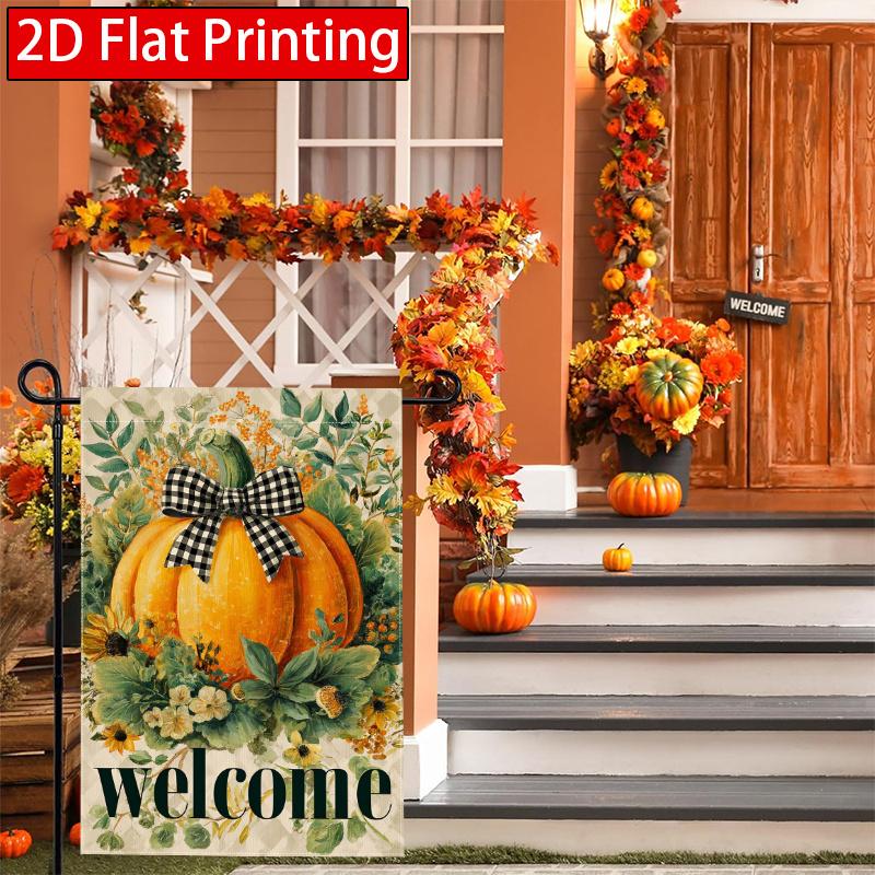 2D Flat, 2D Flat Autumn Buffalo Checkered Pumpkin Autumn Thanksgiving Garden Flag_4 (5)- Outdoor Garden Flag Double-sided Home Decoration Courtyard De