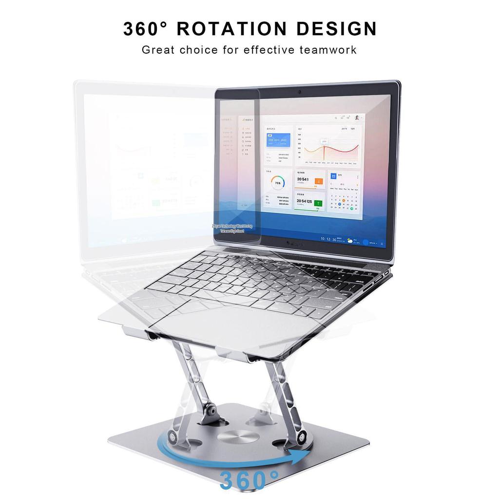 360° Rotating Aluminum Laptop Stand with Adjustable Height and Heat Dissipation