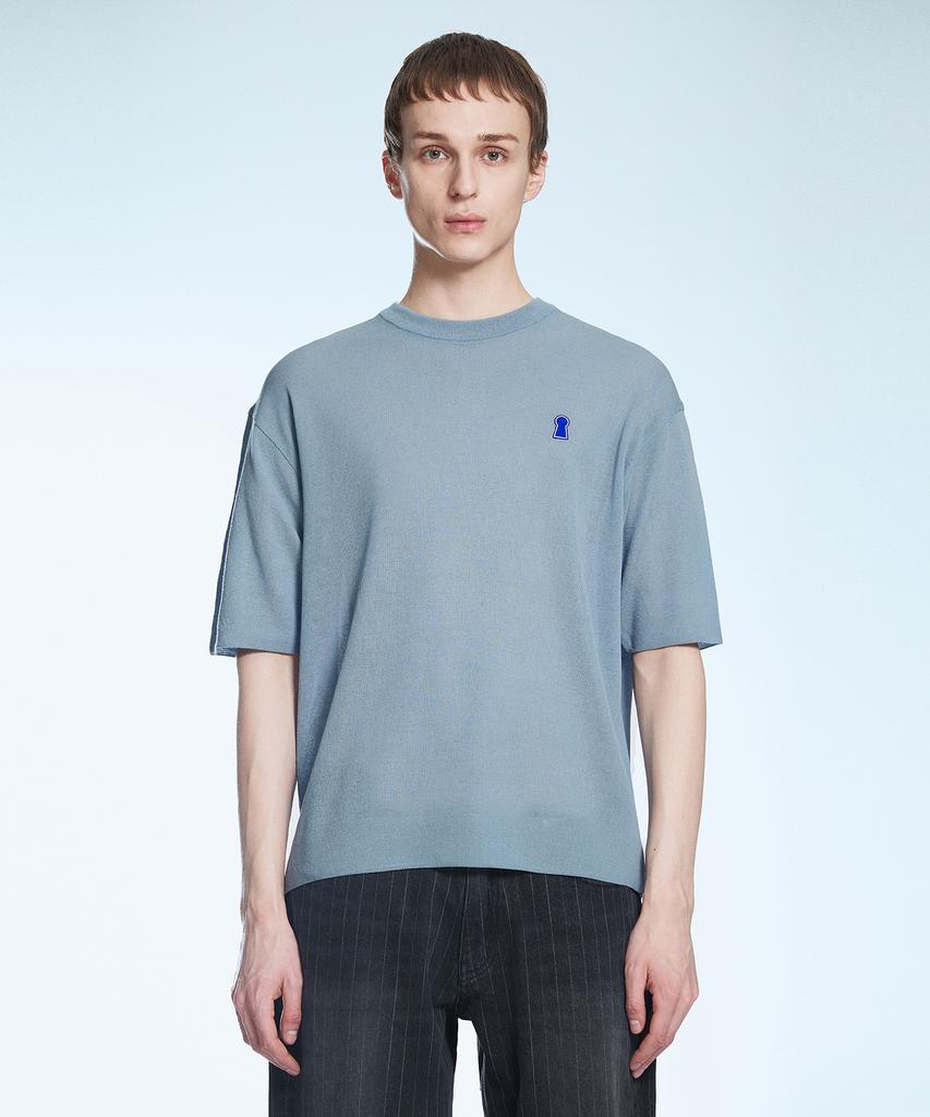 Sekeonmonollogeu Keyhole Round Short Sleeve Summer Knit Sky Blue Sekt006Skyblue